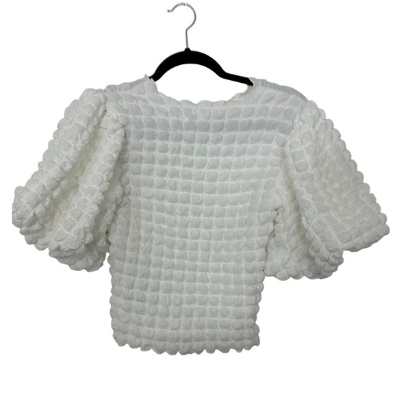 Anthropologie Eri + Ali White Popcorn Puff Sleeve Top BE24403 XS - Picture 3 of 7